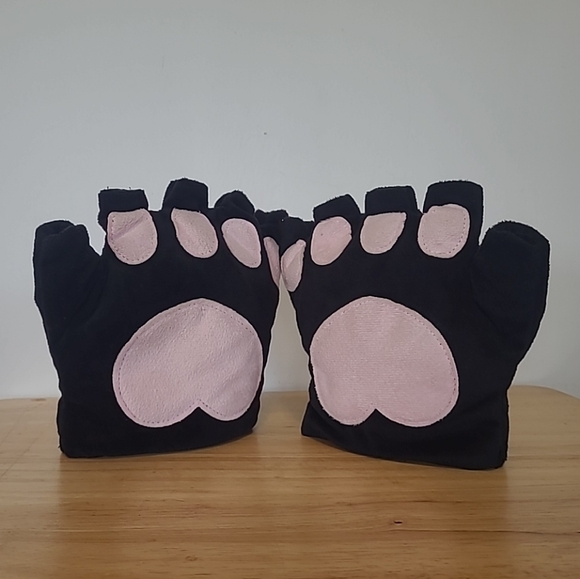 Cat Paws Gloves Fingerless Furry  Kawaii Half Finger Paws Cosplay Black Costume - Picture 1 of 4